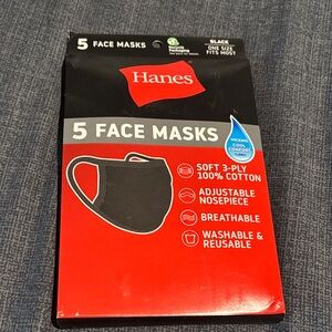 Hanes Black Cotton Face Masks - 5 Pack